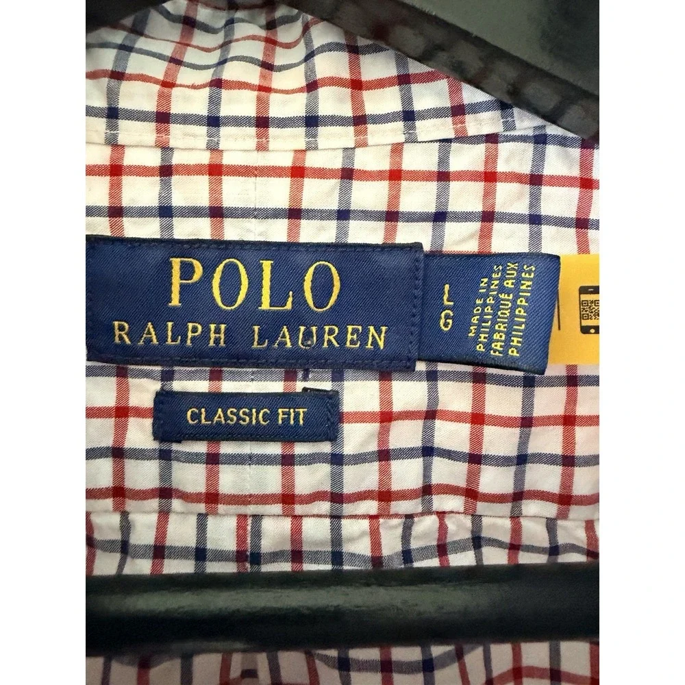 Polo Ralph Lauren Men's Large Classic Fit Long Sleeve Button Down Shirt Red Blue